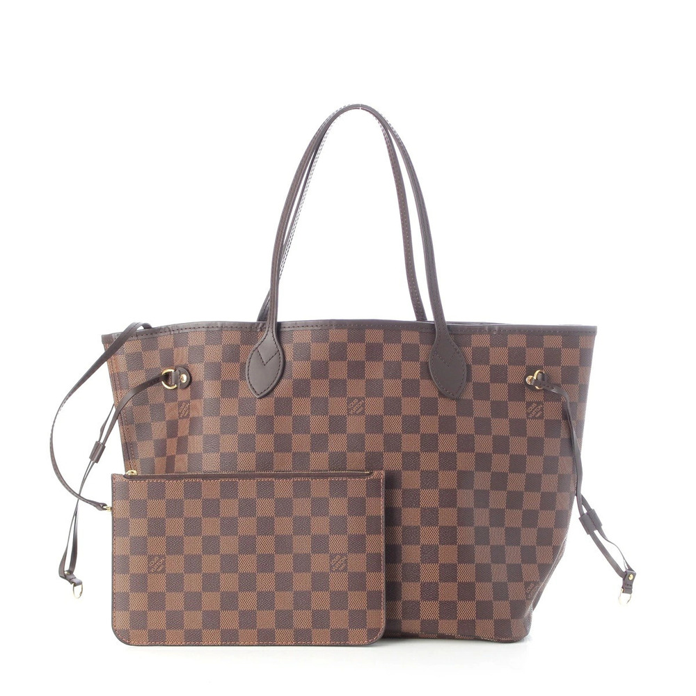 Louis Vuitton Neverfull Damier Leather Tote Bag Pouch Clutch Brown